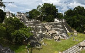Site archéologique Maya de Tikal. Gran Plaza, vue depuis le temple 2. Vue sur l'Acropolis nord. 16 septembre 2010 © Willy Blanchard