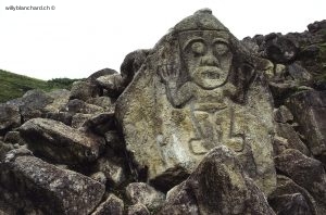 Colombie, Huila. Parc archéologique de San Agustin. Fuente de Lavapatas. Pétroglyphe. Septembre 1992. © Willy Blanchard