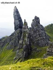 Écosse, Highlands, Isle of Skye, The Old Man of Storr. Septembre 1993 © Willy Blanchard
