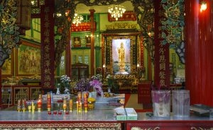 Thaïlande, Bangkok, Chinatown. Sanctuaire Kuan Im (Kuan Yim Shrine). Dans la fondation Thian Fa. 7 septembre 2011 © Willy Blanchard