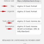 WordPress, insertion d'une image avec les informations liées
