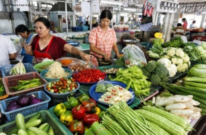 Thaïlande, marché municipal de Kamphaeng Phet. Quelques légumes. 22 septembre 2011 © Willy Blanchard