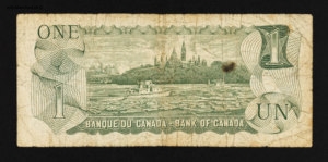Canada. Billet de banque. un, one dollar, voyage de 1997