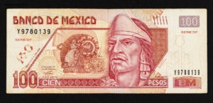 Mexique. Billet de banque, cien pesos, recto, série 2004, voyage de 2008