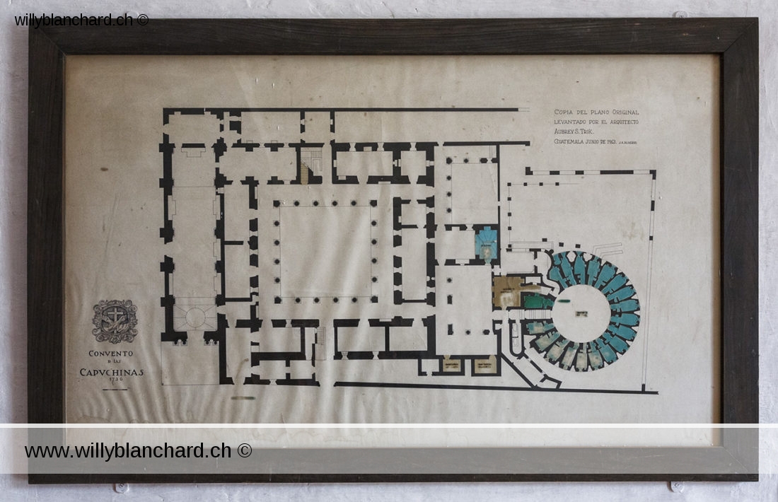 Guatemala, Antigua. Plan du Convento de las Capuchinas sur le site. 6 septembre 2010 © Willy BLANCHARD